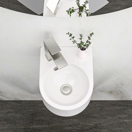 Modern Rectangle Wall Mount Bathroom Sink With Single Faucet Hole - White