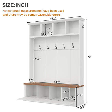 Hall Tree With Storage Bench Mudroom Coat Rack With 6 Hooks