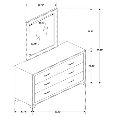 6 Drawer Upholstered Dresser With Mirror - Blue