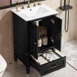 20" Bathroom Vanity With Sink Cabinet With 2 Doors, 2 Drawer, Magnetic Door Stopper, Adjustable Feet, Drop In Sink - Black