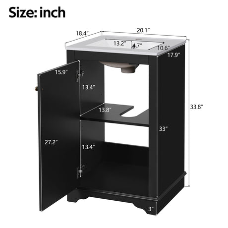 Bathroom Vanity With Sink, Freestanding Single Cabinet Set, Soft Close Door, Adjustable Shelf