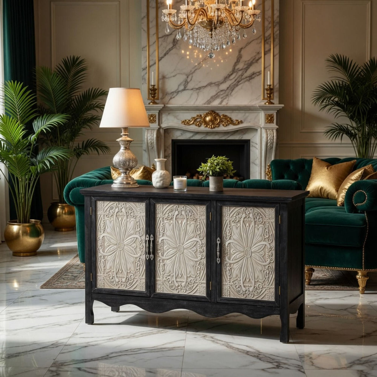 3 Door Sideboard Buffet Cabinet With Storage - Black