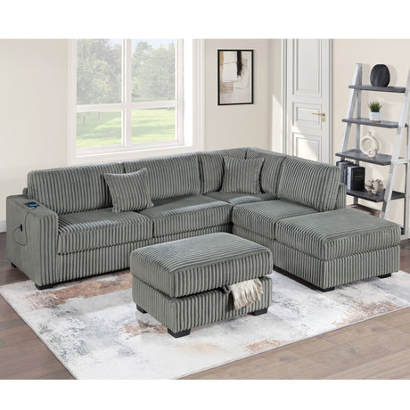 3 Piece Sectional Sofa With Reversible Chaise And USB Storage Ottoman