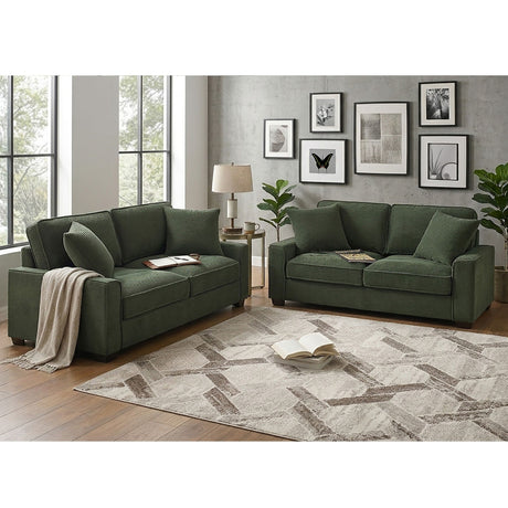 Sofa & Loveseat 2 Piece Set With Accent Pillows - Forest Green