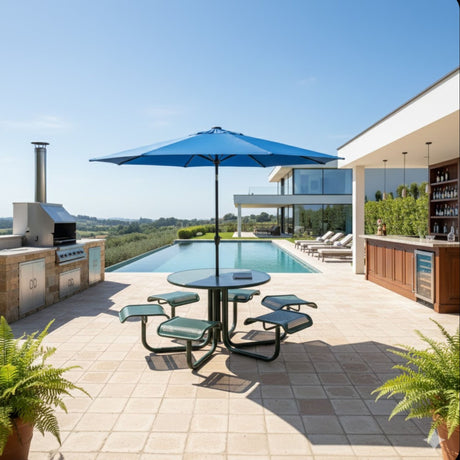 Solar LED Patio Umbrella With Crank Lift And Tilt, 8 Ribs, UV Resistant Canopy For Pool, Backyard & Patio (Without Base) - Blue