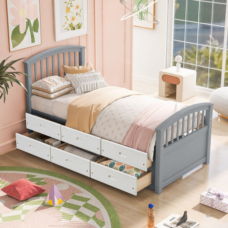 Platform Storage Bed Solid Wood Bed With 6 Drawers