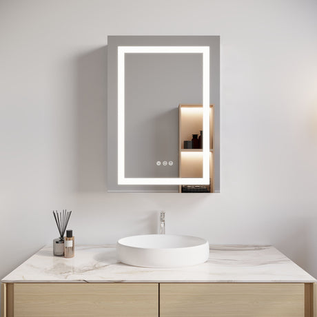 Bathroom Medicine Cabinet With LED Mirror, Anti-Fog, Waterproof, 3000K~6000K Single Door Lighted Bathroom Cabinet With Touch Swich