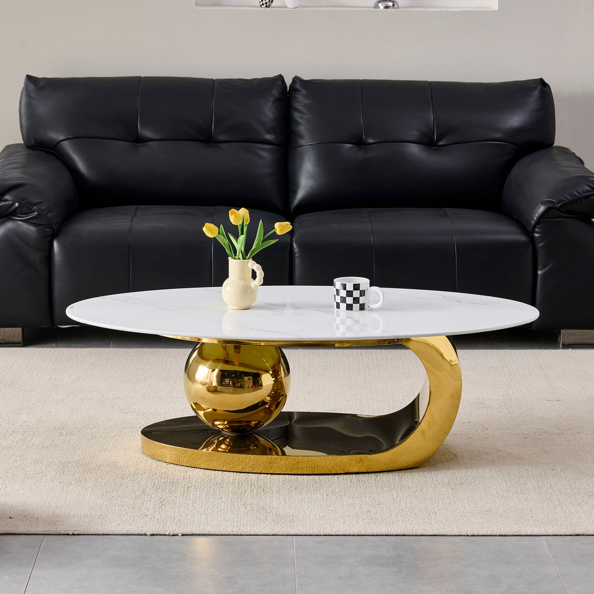 Oval Coffee Table With Geometric Precision