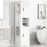 Tall Freestanding Bathroom Storage Cabinet With Adjustable Shelves And Side Hooks Board, Rectangle Design