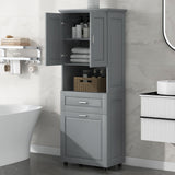 Tall Bathroom Cabinet With Tilt-Out Laundry Basket And Upper Storage