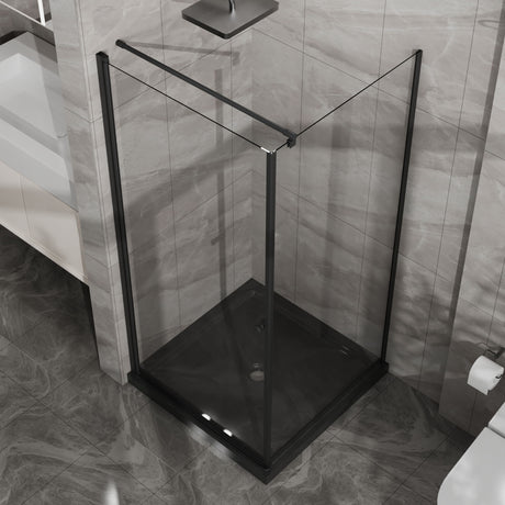 Corner Shower Enclosure, Frameless Pivot Door - Black