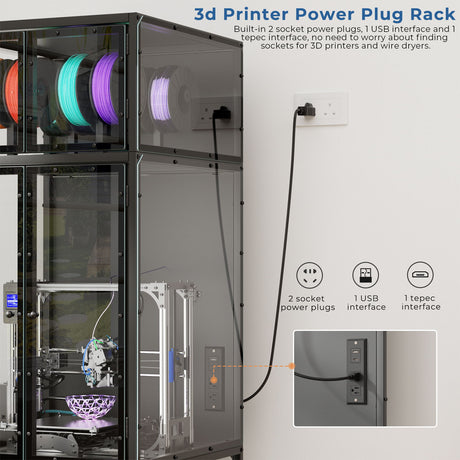 3D Printer Cabinet With Double Layer Filament Storage, T-Shaped Filament Bar, Noise Reducing And Dust Proof Design - Black