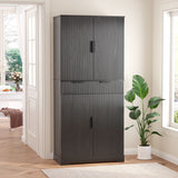Fluted Kitchen Pantry Cabinet With 3 Keyboard Drawers & 6 Adjustable Door Shelves