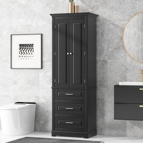 Tall Storage Cabinet With 3 Drawers For Bathroom
