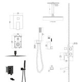 Modern Shower System With Waterfall Tub Spout, 12" Ceiling Mount Square Shower