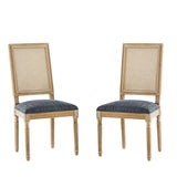 French Country Dining Chair With Rectangular Cane Backrest And Smooth Upholstered Seating