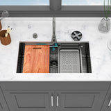 Undermount Stainless Steel Kitchen Sink With Pull Down Faucet & Ledge Workstation