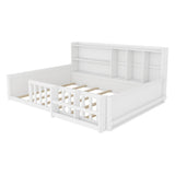 Platform Bed Frame With Guardrail, Storage Shelves & Bookshelf