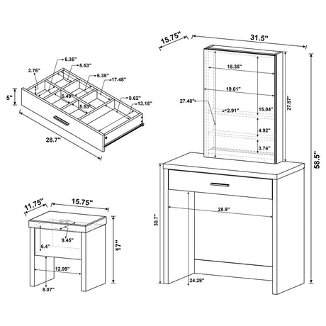 Walsh - Makeup Vanity Table With Mirror And Stool - White