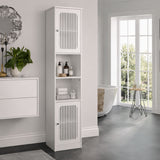 Tall Bathroom Cabinet With Adjustable Shelves, Louvered Door Floor Standing Storage Unit - White