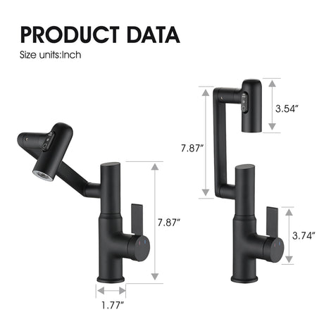 Bathroom Sink Faucet With Spray Function And Temperature Display, Anti Skid Switch, 360 Degree Rotary