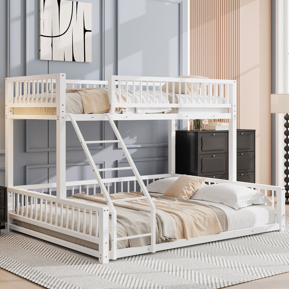Bunk Bed With Ladder And Safety Guardrails