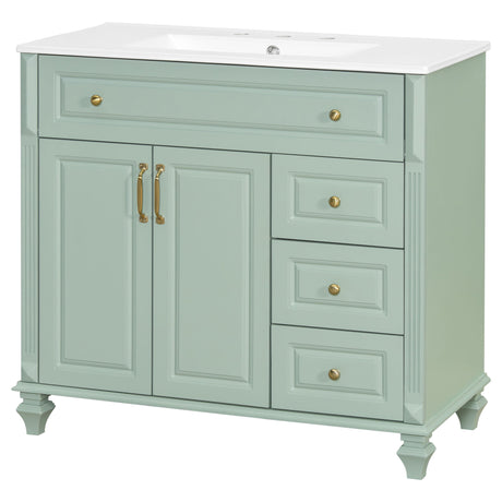 Modern Bathroom Vanity With Sink, 3 Drawers & 2 Doors