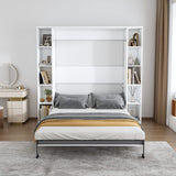 Queen Murphy Bed With Storage Cabinet, Foldable Wall Bed For Bedrooms - White