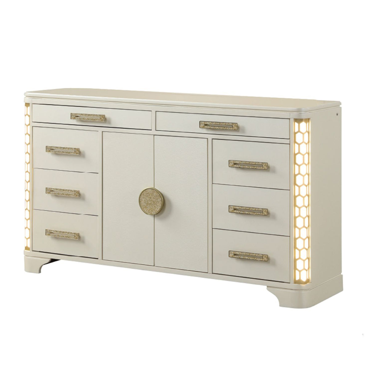 Jasmine - 8 Drawer Dresser With Side LED Lightning - Beige