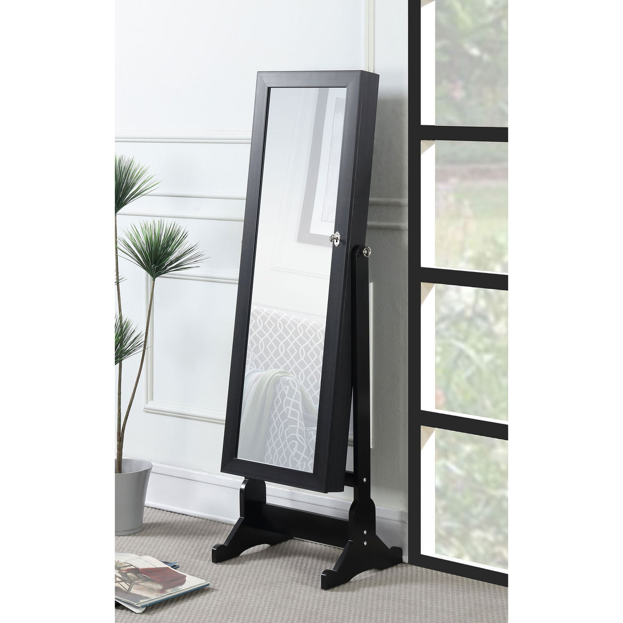 Casey - Jewelry Cheval Mirror With Storage - Black