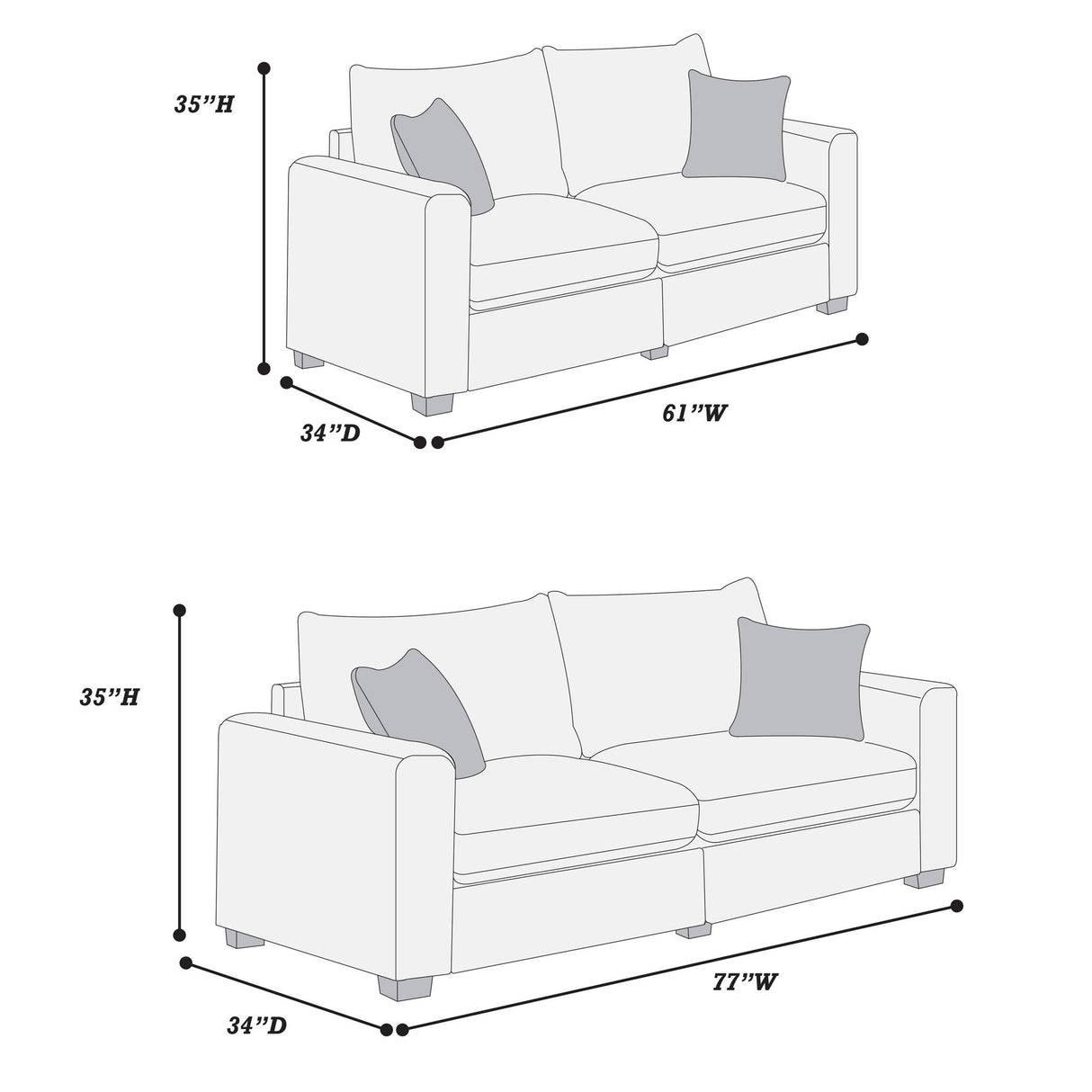 2 Piece Contemporary Style Sofa Set With Matching Pillows
