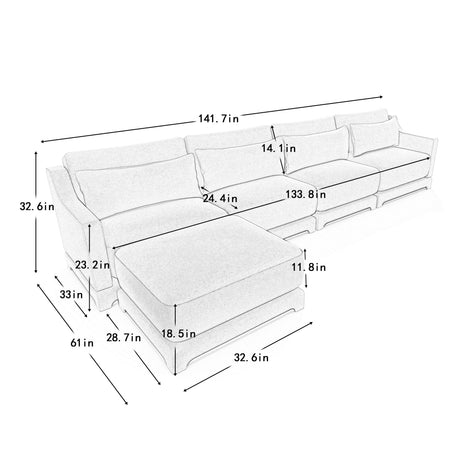 Stylish Sofa With Ottoman And Lumbar Pillows, Ergonomic Design