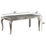 Rectangle Dining Table With Glass Top And 6 Tufted Back Chairs - Gray / Silver