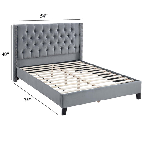 Modern Diamond Tufted Headboard Bed With Nailhead Trim