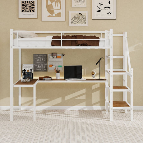 Loft Bed With L-Shaped Desk, Large Storage Space