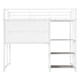 Metal Loft Bed With Desk, 3 Shelves And Ladder