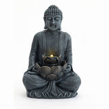 Zen - 2 Tier Meditating Buddha Water Fountain With Pump & LED Light - Gray