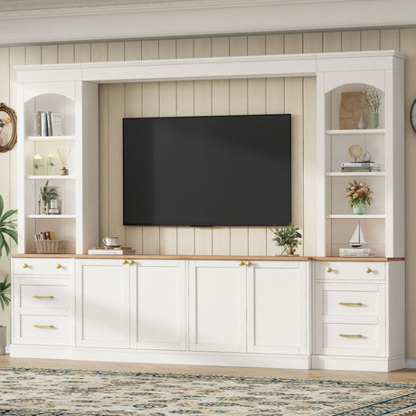 Arched Entertainment Center Wall Unit With Bookshelf, Retro Large TV Stand