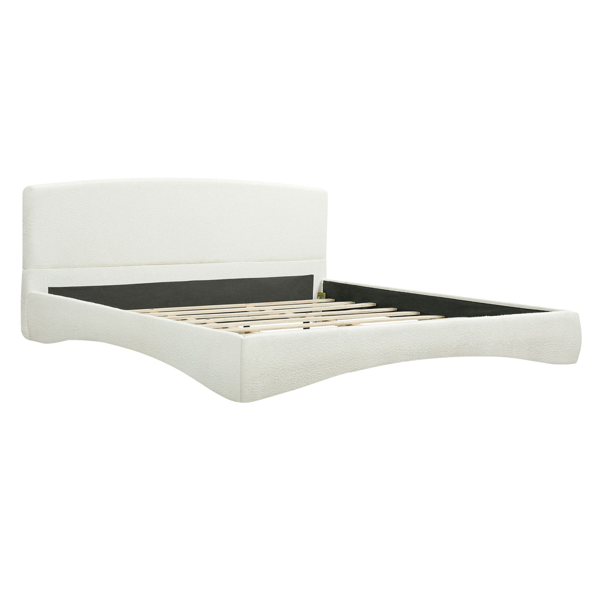 King Curved Upholstered Bed With Smart Ambient Lighting - Cream
