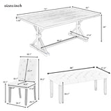 6 Piece Dining Table Set With Rectangular Wood Table, 4 Upholstered Chairs, Bench