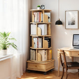 Rotating Bookshelf With Wheels And Drawer, 360° Spinning Design, Space Saving Storage