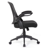 Office Chair With Mid Back Design, Adjustable Height And Foldable Armrests - Black