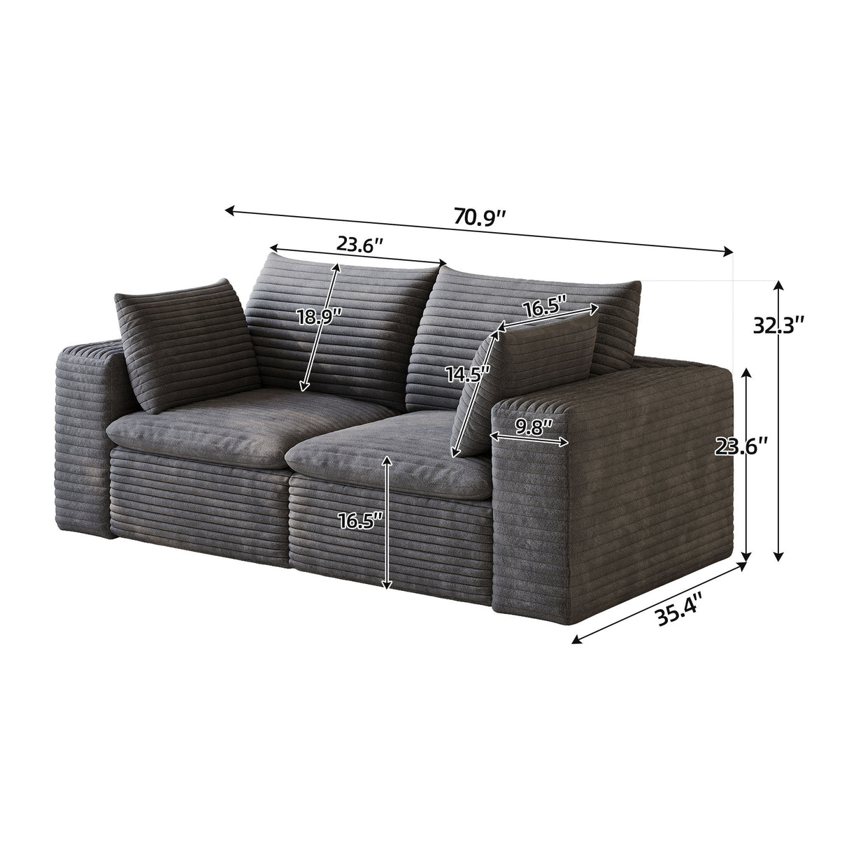 Cloud Sofa, Deep Seat Couches, Removable Cushion For Living Room - Dark Gray
