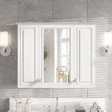Wall Mounted Mirror Cabinet With 5 Adjustable Shelves, Rectangular Storage For Bathroom - White