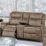 1 Piece Manual Motion Loveseat With Hidden Cup Holders, Plush Back Cushion - Auburn