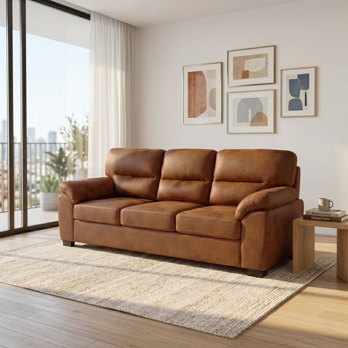 3 Seater Sofa With Padded Armrests And Triangular Leg