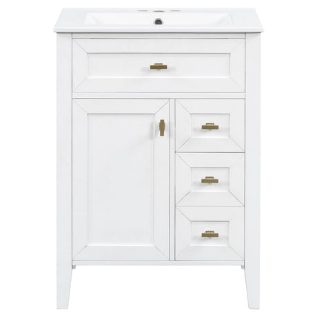 Bathroom Vanity With Sink, 3 Drawers & Cabinet With 2 Tier Door Storage Rack, Soft Close Doors & Drawers