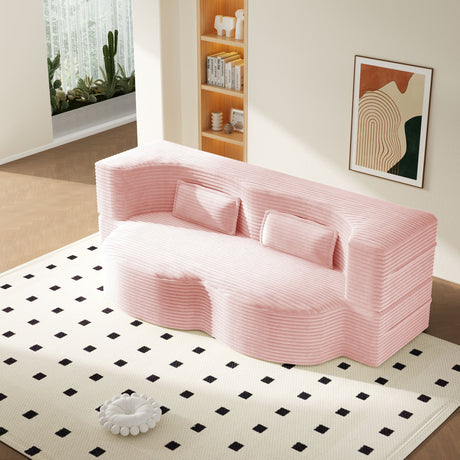 Modern Floor Sofa With 2 Pillows, Convertible Twin Size Folding Mattress For Living Room