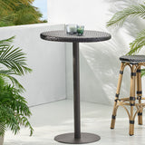 Outdoor Round Rattan Bar Table With Iron Frame - Multi Brown