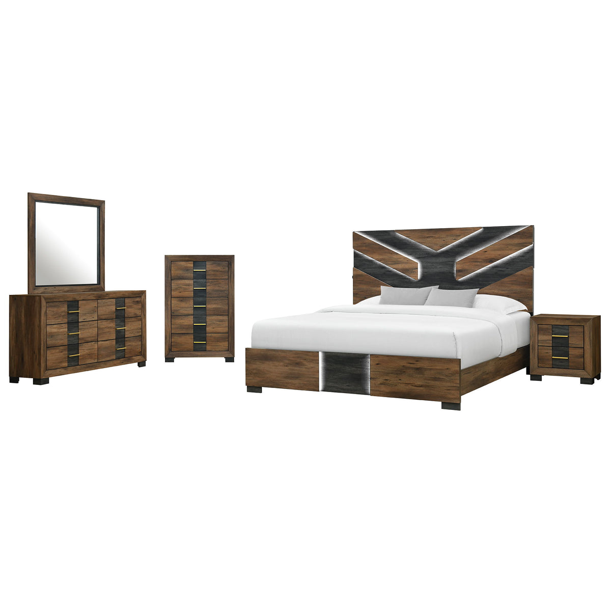 Prime - 5 Piece Bedroom Set With LED Headboard